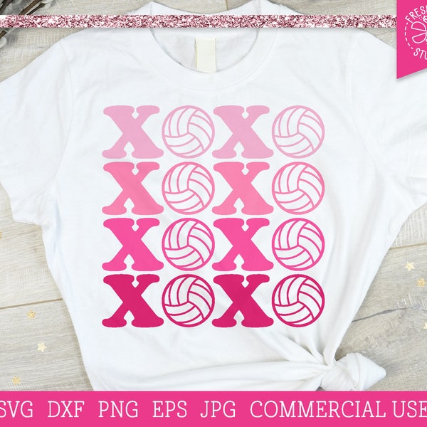 Valentine Volleyball SVG, XOXO Cut File Cricut, Silhouette, Retro Stacked Valentines Day svg, Volleyball Sublimation Png dxf, hugs kisses