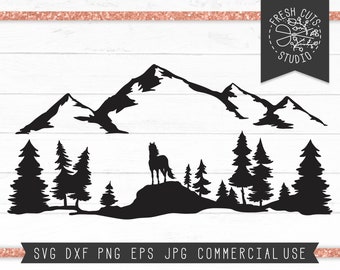 Wild Horse Svg Cut File, Mountain Silhouette Svg, Pine Forest Svg, Stallion svg, Mustang Svg, Horse Silhouette, Mountain svg, Woodland svg