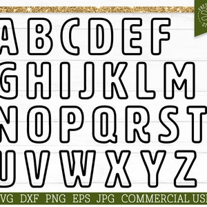 Pacote SVG de letras de fonte em bloco, arquivos cortados em alfabeto para silhueta Cricut, delineado, fonte de linha, bordas arredondadas Estêncil em negrito Simples dxf png jpg