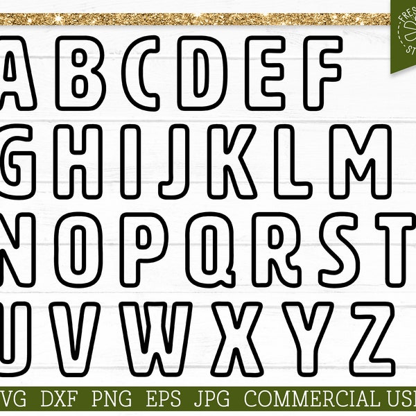 Block Font Letters SVG Bundle, Alphabet Cut Files for Cricut Silhouette, Outlined, Line Font, Rounded Edges Bold Stencil Simple dxf png jpg