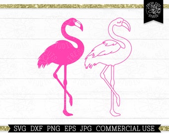 Flamingo Silhouette SVG Cut File voor Cricut, Flamingo Line Drawing Clipart, Commercieel gebruik svg, Tropical Beach Vacation, Vector, dxf png eps