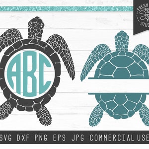 Sea Turtle Monogram Frame SVG Cut File for Cricut Silhouette, Beach Monogram Frame, Turtle Split Frame SVG, Instant Download, Name Frame Svg