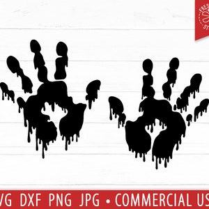 Bloody Hands SVG Silhouette, Horror Cut File Cricut, True Crime svg, Crime Scene svg, Bloody Handprints PNG Sublimation Design Download