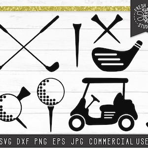 Cricut 用ゴルフ SVG カット ファイル、即時ダウンロード クリップアート、ゴルフ カート SVG、ゴルフ クラブ SVG、ゴルフ ティー SVG、ゴルフ シルエット カッティング ファイル DXF