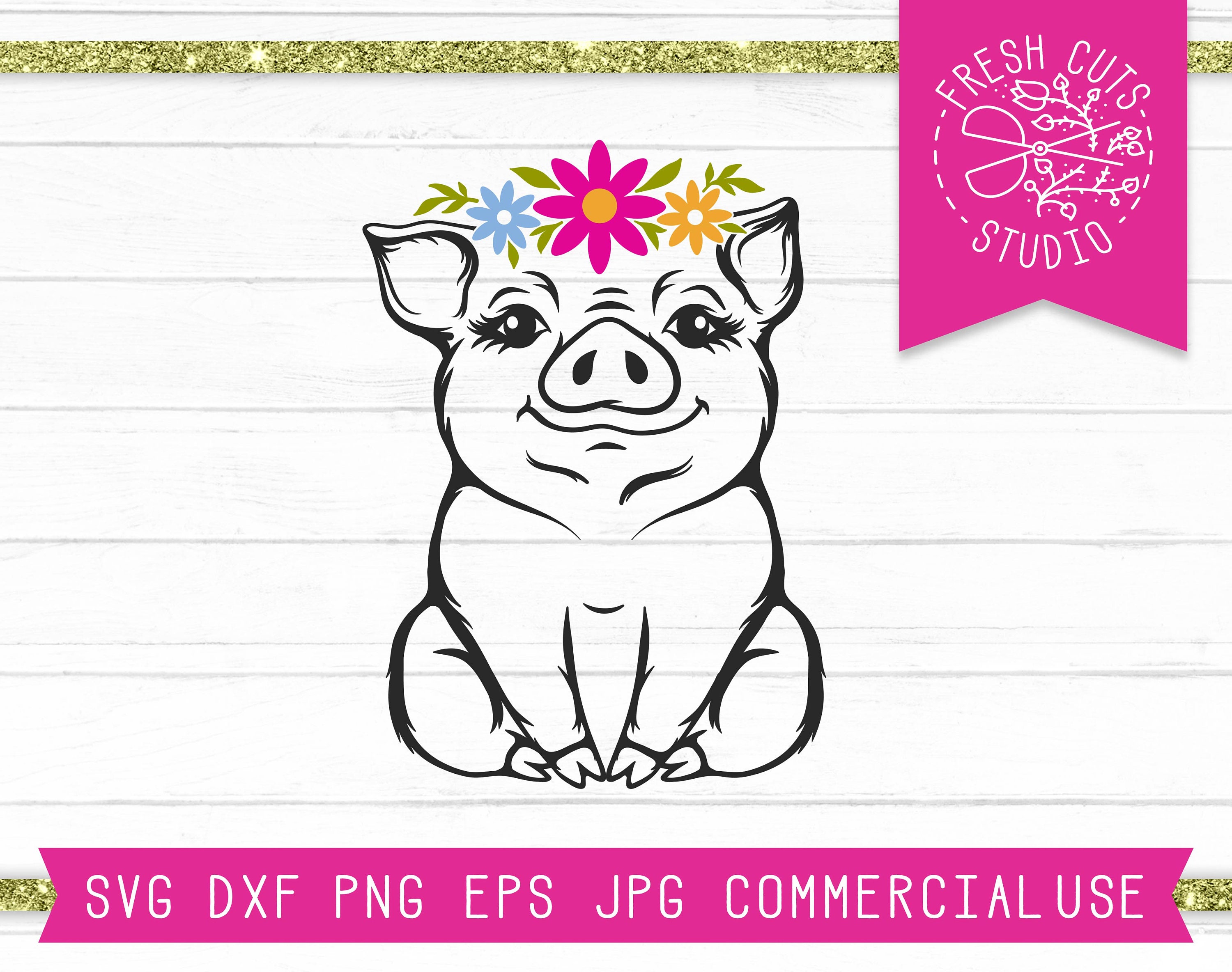 Download Pig SVG Cut File Pig with Flower Crown Sweet Piglet Svg | Etsy