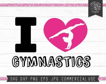 Gymnastics SVG, I love Gymnastics Svg Saying Cut File Design for Cricut, Silhouette, I Heart Gymnastics, Tumbling Svg, Shirt Decal Design