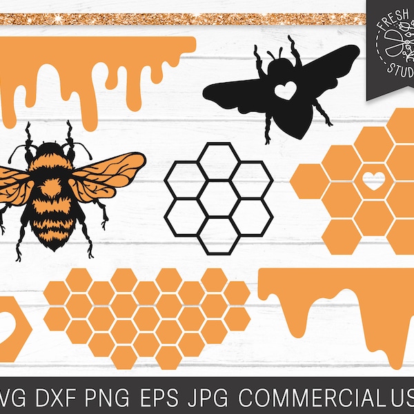 Bee SVG Cut File, Honey Bee svg, Honeycomb svg, Honey Drip svg, Bee Clipart, Beehive Clip art Bumble Bee Cut File for Cricut, Bee Silhouette