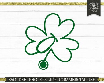Lucky Nurse SVG Stethoscope Shamrock Clover Cut File for Cricut, Silhouette, Minimalist, Doctor, Irish, Vinyl Decal Design, Vet, dxf png jpg