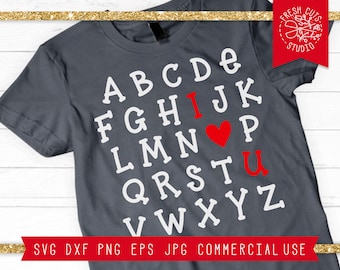 ABC I Love You Svg Cut File for Cricut, ABC Svg, Alphabet Svg, Valentine's Day SVG for Kids, Valentine Svg Heart, Silhouette, Dxf Png Jpg