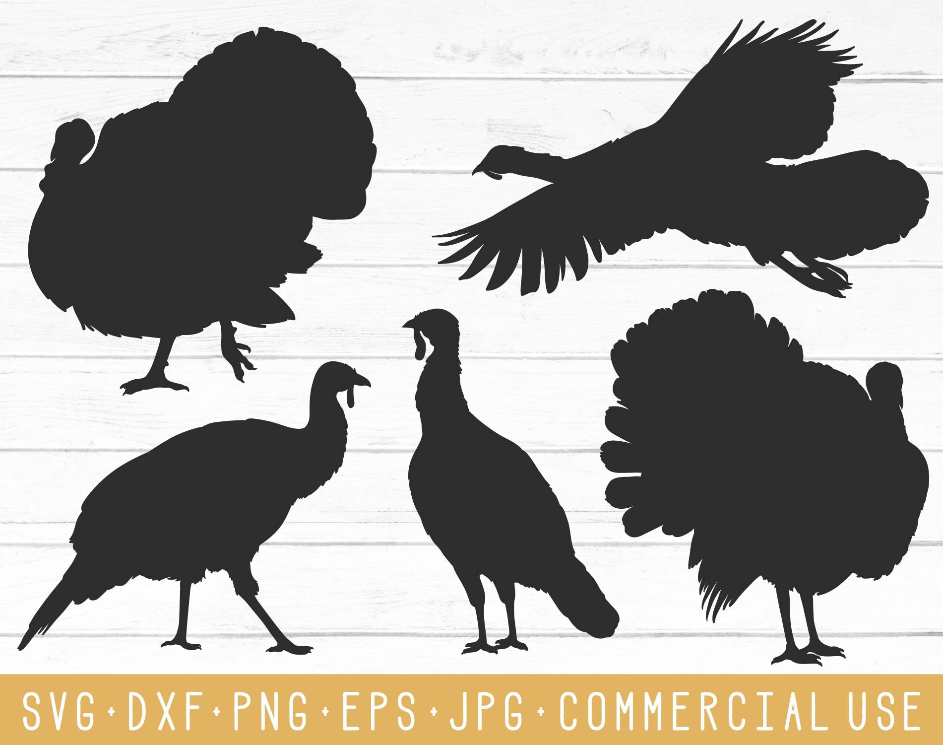 Turkey Silhouettes SVG Cut Files Instant Download Thanksgiving Svg 