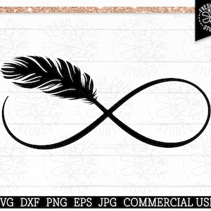 Infinity Feather SVG Cut Datei für Cricut und Silhouette, png dxf eps jpg Vektor, Memorial Grief Loss, Kommerzielle Nutzung, Add your own text