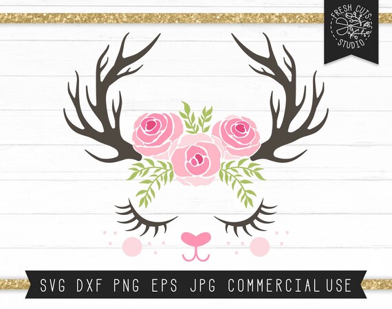 Deer Svg Cut File Deer Face Svg Floral Deer Svg Antler Etsy