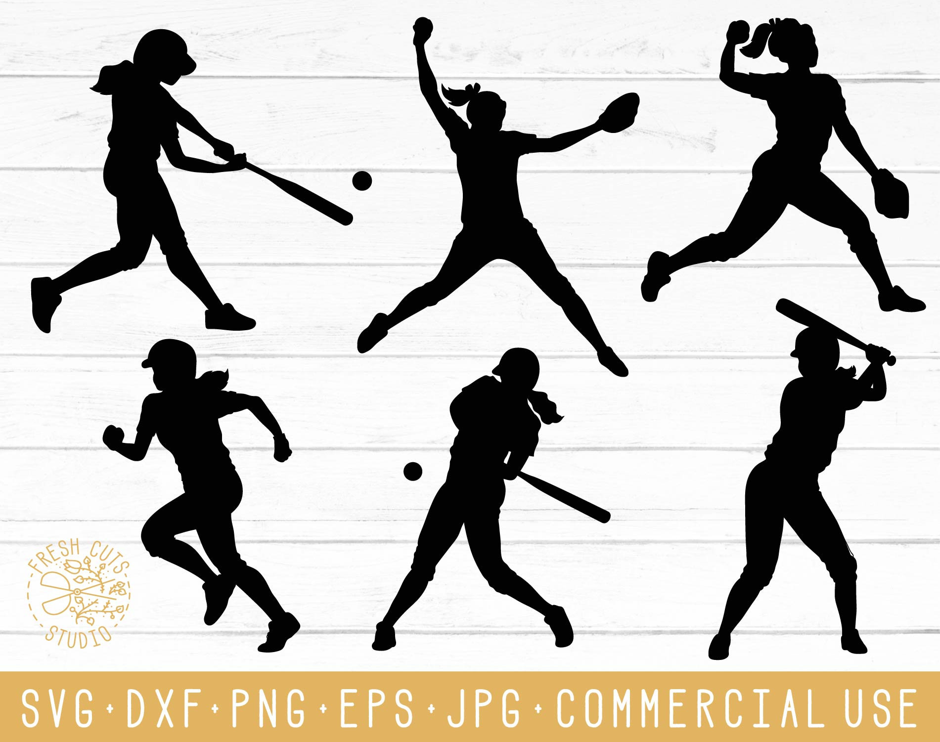 Download Softball Girl Svg Silhouettes Svg Cut Files Softball Player Etsy