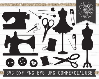 Sewing SVG Instant Download, Sewing Silhouettes, Tailor svg, Needle svg, Sewing Machine svg, Button svg, Scissor svg, Dress Form svg dxf