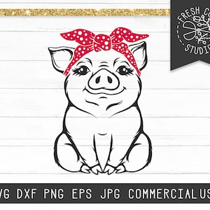 Pig with Bandana SVG Cut File for Cricut, Piglet Svg File, Pig Cut File, Baby Pig svg, Farm Piglet Clipart Bandana Pig, Instant Download Png