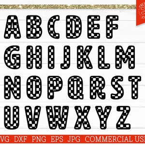Racing Font SVG Checkered Letters Alphabet Cut Files for Cricut Silhouette Instant Download, Monogram Letters svg for Boys, Cars, Check Flag