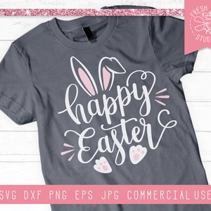 Joyeuses Pâques SVG, fichier de coupe de Pâques pour Cricut, Silhouette, Cameo Scan n Cut, Pâques lapin oreilles Svg, pieds de lapin, Dxf, Pâques enfants chemise Svg