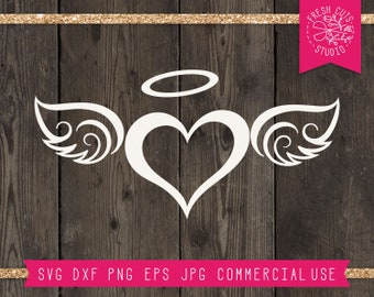 Heart SVG, Angel Wings Svg Cut File for Cricut, Heart with Wings Svg, Halo svg, Memorial Svg, Angel Svg Instant Download dxf png eps jpg