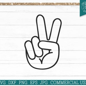 Hand Peace Sign SVG Cut File for Cricut, Silhouette, Line Drawing Peace svg Png dxf Vector Clipart, Utilisation commerciale, Téléchargement numérique