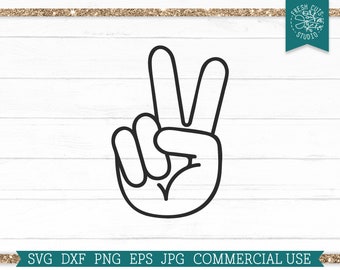 Hand Peace Sign SVG Cut File for Cricut, Silhouette, Line Drawing Peace svg Png dxf Vector Clipart, Commercial Use, Digital Download