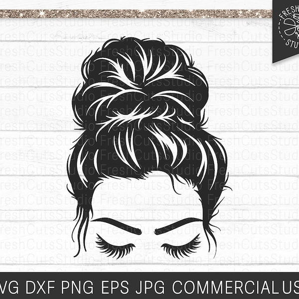 Messy Bun SVG Datei, Haar SVG, Mädchen mit Wimpern Svg, Messy Bun Plotterdatei, Wimpern Svg, Plotterdatei für Cricut und Silhouette, png dxf