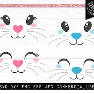 Bunny Face SVG, Easter SVG Cut Files, Woodland Rabbit Clip Art Cils, Cute Bunny Rabbit with Whiskers, clipart cuttable, Spring SVG dxf