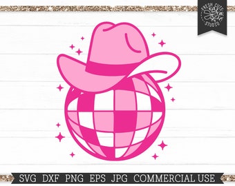 Disco Ball SVG, Howdy Country SVG Cut File for Cricut and Silhouette, Commercial Use Groovy Hippie Disco PNG Sublimation, Cowboy Hat Disco