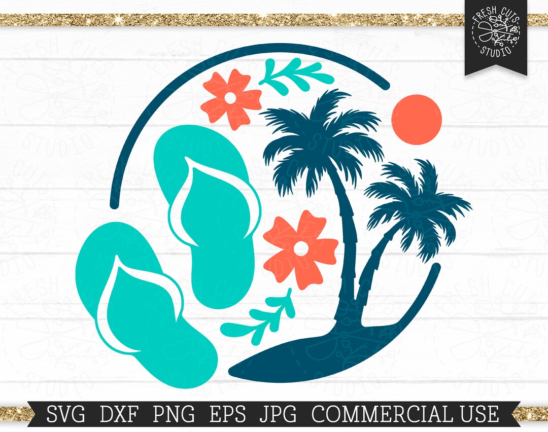 Beach Scene SVG, Palm Tree Circle Cut File for Cricut, Silhouette ...