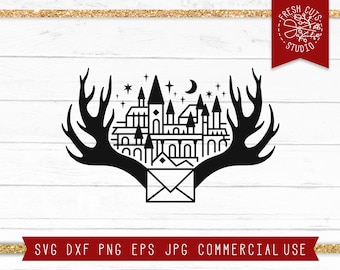 Wizard SVG File, Magic svg Cut file for Cricut, Instant Download, Wizardry svg, Wizard School svg, Antler svg, Always svg, Castle svg dxf