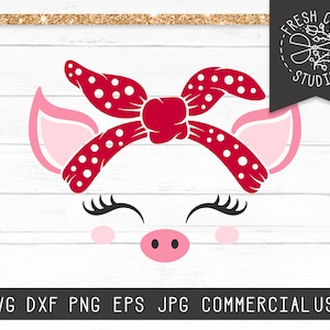 Pig SVG, Pig Face SVG Cut File voor Cricut, Farm Svg, Varken met Bandana svg, Wimpers svg, Pretty Pig svg, Pig Clipart, Piglet svg dxf png