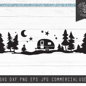 Camper SVG Starry Forest Silhouette Cut Files Instant Download, Camping SVG Files for Cricut, Moon SVG, Moonlight Pine Trees Outdoors svg