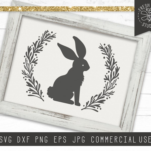 Rabbit SVG Cut File for Cricut, Rustic Easter Svg, Farmhouse Easter Sign Svg, Bunny Svg, Laurel Svg, Rabbit Wreath Svg, Easter Wreath Svg