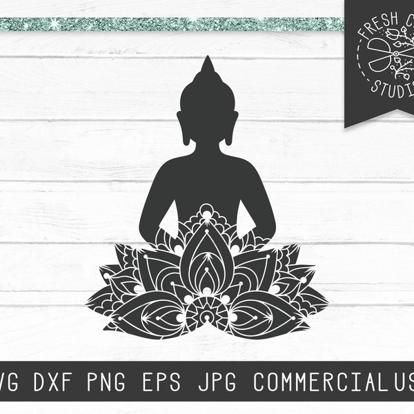 Buddha SVG Cut File, Buddha Mandala Svg, Mandala Cut File, Lotus svg, Sitting Buddha svg, Zen Svg, Mandala Lotus Svg, Yoga Shirt Svg Dxf Png