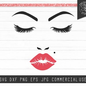 Makeup SVG Face Cut File, Red Lipstick svg, Eyelashes svg, Lashes and Brows svg, Eyebrows svg, Lips svg, Red Lips, Beauty Mark, png, vector