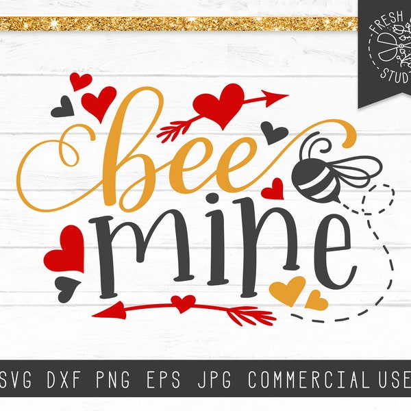 Valentine SVG, Bee Mine Svg Cut File for Cricut, Valentine's Day Svg for Boys, Girls, Valentine Bee Svg for Silhouette, Instant Download Dxf