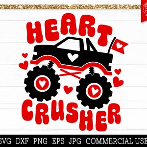 Herz Crusher Svg Valentinstag Monster Truck Svg Plotterdatei Cricut, Junge Valentine Svg, Kinder Valentinstag Shirt Svg Jungen Valentine Shirt Design