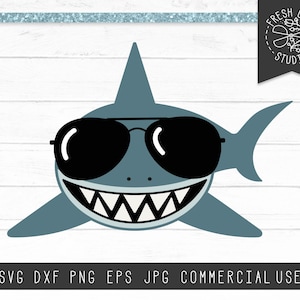 Shark SVG Cut File Instant Download, Cute Shark Birthday Svg, Shark Party, Shark Cut Files for Cricut, Silhouette, Aviators svg, Dxf Png Jpg