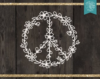 Peace Sign Floral SVG Commercial Use Instant Download, Wildflower Peace Cut file for Cricut, Hippie Svg, Boho PNG jpg dxf