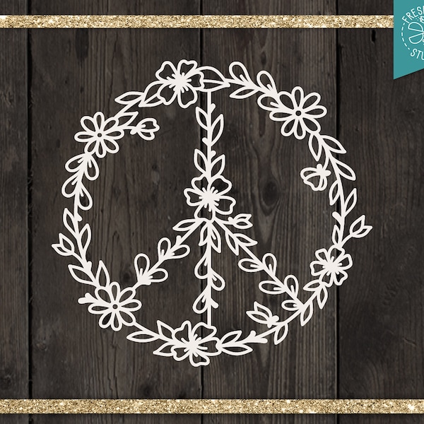 Peace Sign Floral SVG Commercial Use Instant Download, Wildflower Peace Cut file for Cricut, Hippie Svg, Boho PNG jpg dxf