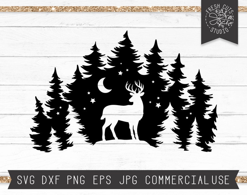 Download Clip Art Art Collectibles Pine Trees Svg Hunting Svg Deer Silhouette Svg Stag Svg Deer Svg File Instant Download Buck Svg File Deer In The Forest Svg