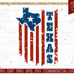 Texas SVG amerikansk flagga, 4 juli Texas skjortdesign, klippfil för Cricut silhuett, röd vit och blå, stolt texansk sublimering PNG dxf bild 3