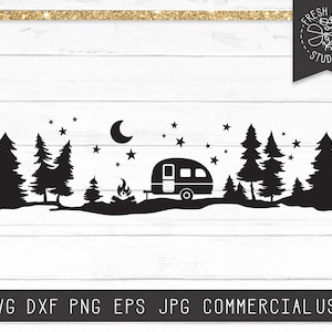 Camper svg, Camper in Woods, Camper con Campfire svg, Pine Trees svg, Camping svg, Rv svg, Starry Forest svg Camper in Forest, Happy Camper