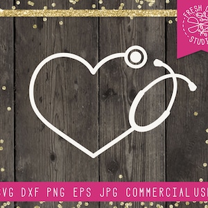 Stethoscope SVG Heart Cut File for Cricut, Stethoscope Silhouette, Heart Stethoscope SVG, Nurse Monogram Frame, Nurse Svg, Doctor svg dxf