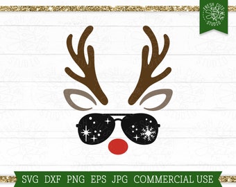 Reindeer Face SVG Christmas Deer Cut File, Cricut, Silhouette, Cool Reindeer, Snowflakes, Sublimation PNG, Red Nosed, Reindeer Dude, Snowing