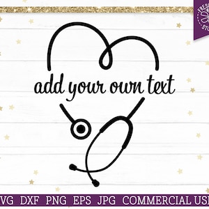 Cuore Stetoscopio Monogramma Frame SVG Nurse Cut File per Cricut, Silhouette, Aggiungi il tuo testo, Doctor Vet, dxf png jpg eps, Uso commerciale