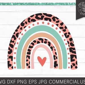 Leopard Rainbow SVG Cut File for Cricut, Rainbow with Leopard Print File PNG for Sublimation, Nursery Baby Wall Art Printable, Heart Mint