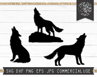 Wolf Silhouette SVG Cut Files: Howling Wolves Clipart Png (Digital Download)