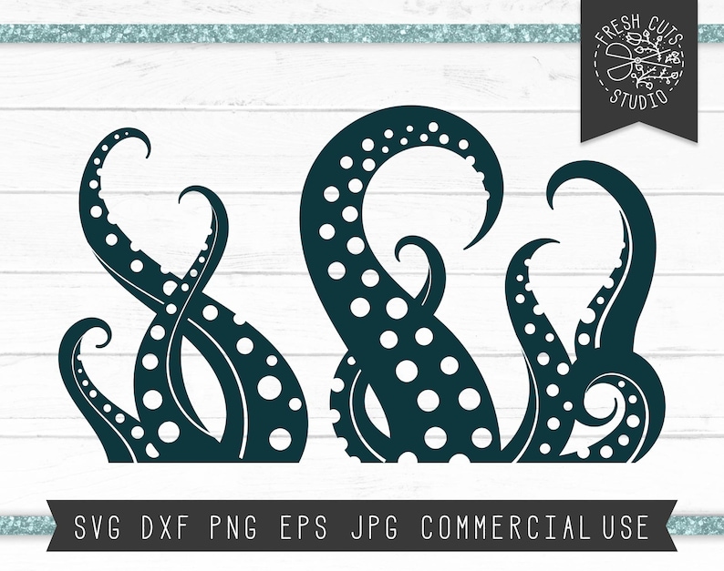 May include: Two black and white octopus tentacles with white polka dots. The tentacles are curled and twisted. The tentacles are isolated on a white background.