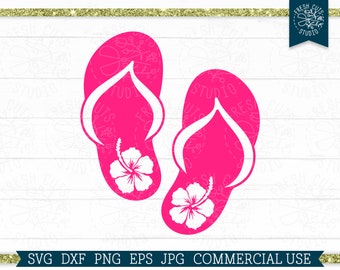 Flower Flip flops SVG Cut File for Cricut, Silhouette, Hibiscus Flip Flop Clipart, Pink, Sandals, Floral Beach Vacation, Commercial Use png