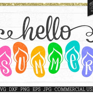 Hello Summer SVG Flip Flops Cut File for Cricut, Silhouette, Flip Flop Pool SVG, Beach Life svg, Summer Vacation, Cutting Machine File dxf